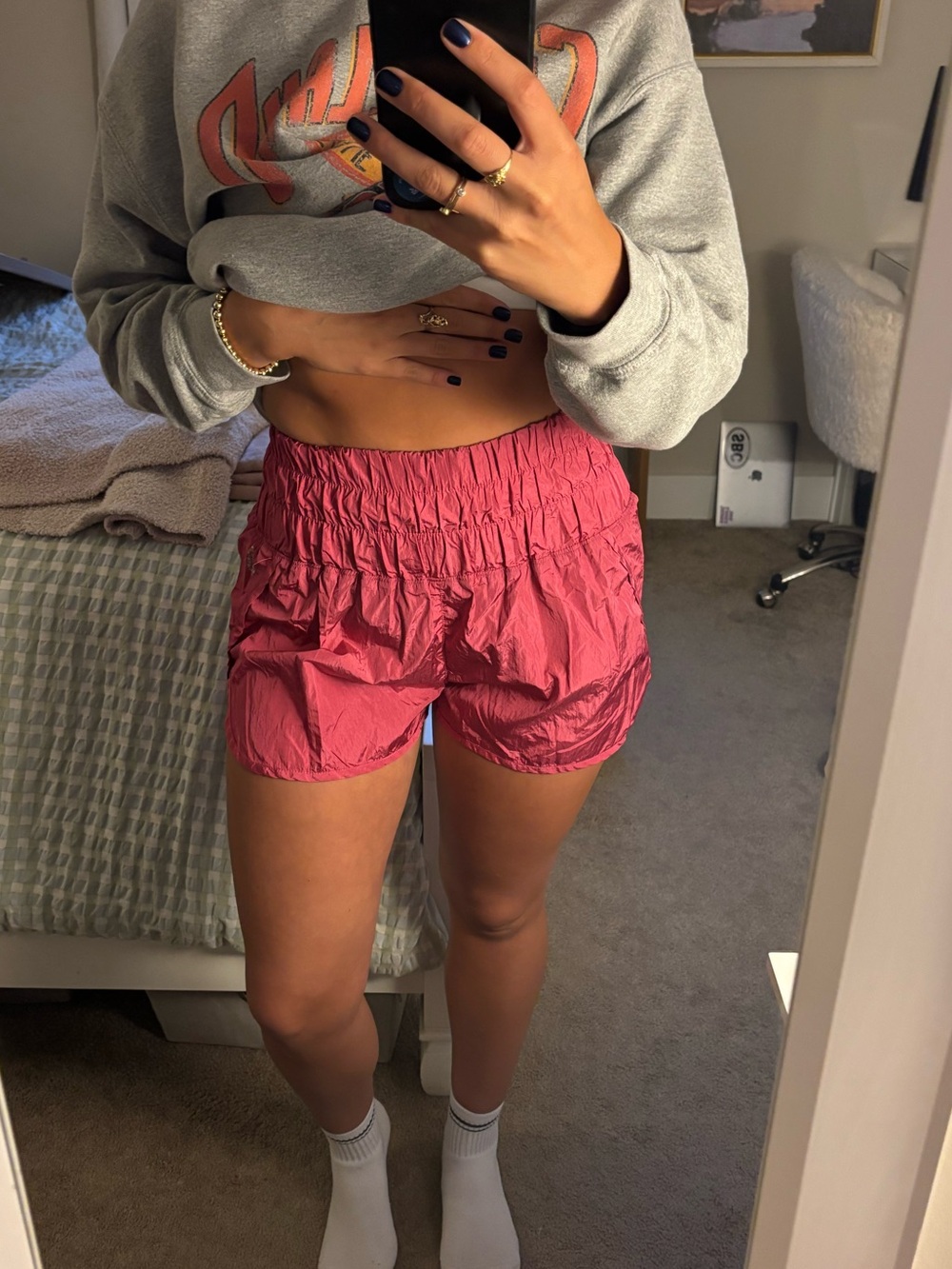 Free People Women's Pink Elastic-Waist Athletic Shorts